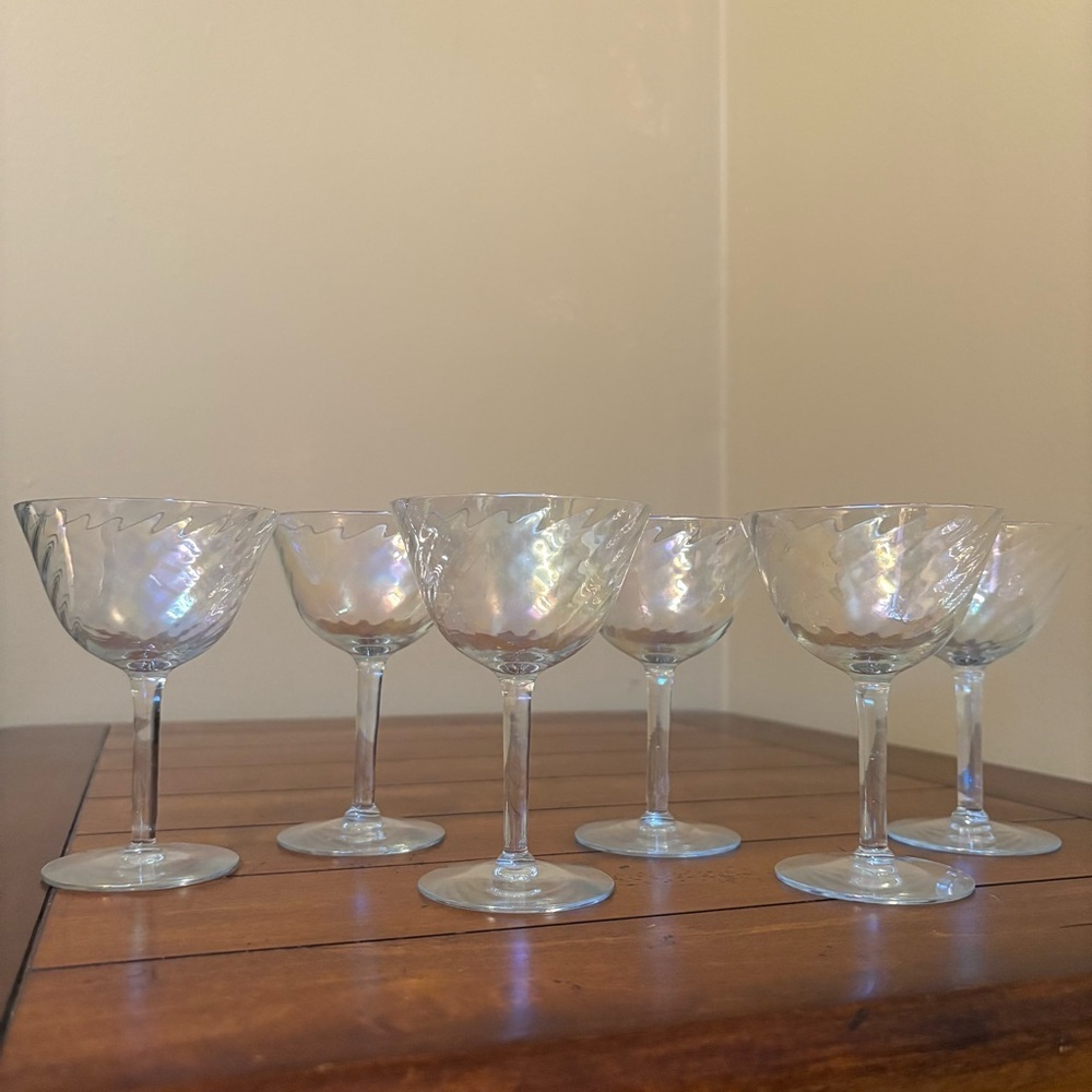 Vintage Iridescent Champagne Glasses Set of 6 Mid Century MCM Fostoria Tuscany
